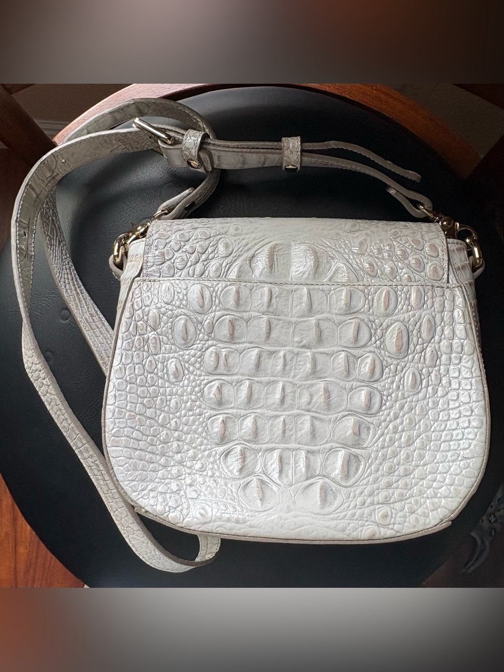 Brahmin Sony ivory sea glass Melbourne Croc-Leather Crossbody with Gold Hardware - Picture 2 of 13